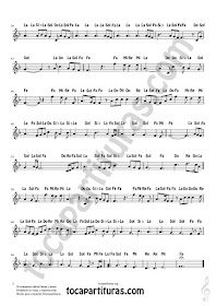 Hoja 2  Partitura Fácil con Notas en Letras de Flautas, Violín, Saxofones, Clarinetes, Cornos, Trompetas... y instrumentos en Clave de Sol de Perfect Spanish Notes Sheet Music for Treble Clef  Más Partituras PDF/MIDI con Notas aquí