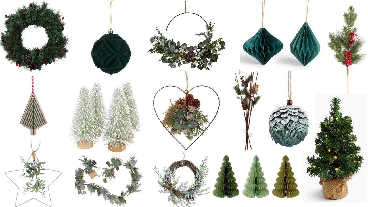 Budget Christmas interior inspiration, featuring decor and accessories from the high street Christmas 2020. From tree decorations, garlands, candles
