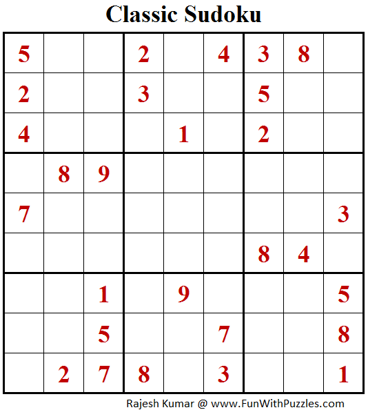 Classic Sudoku (Fun With Sudoku #104)