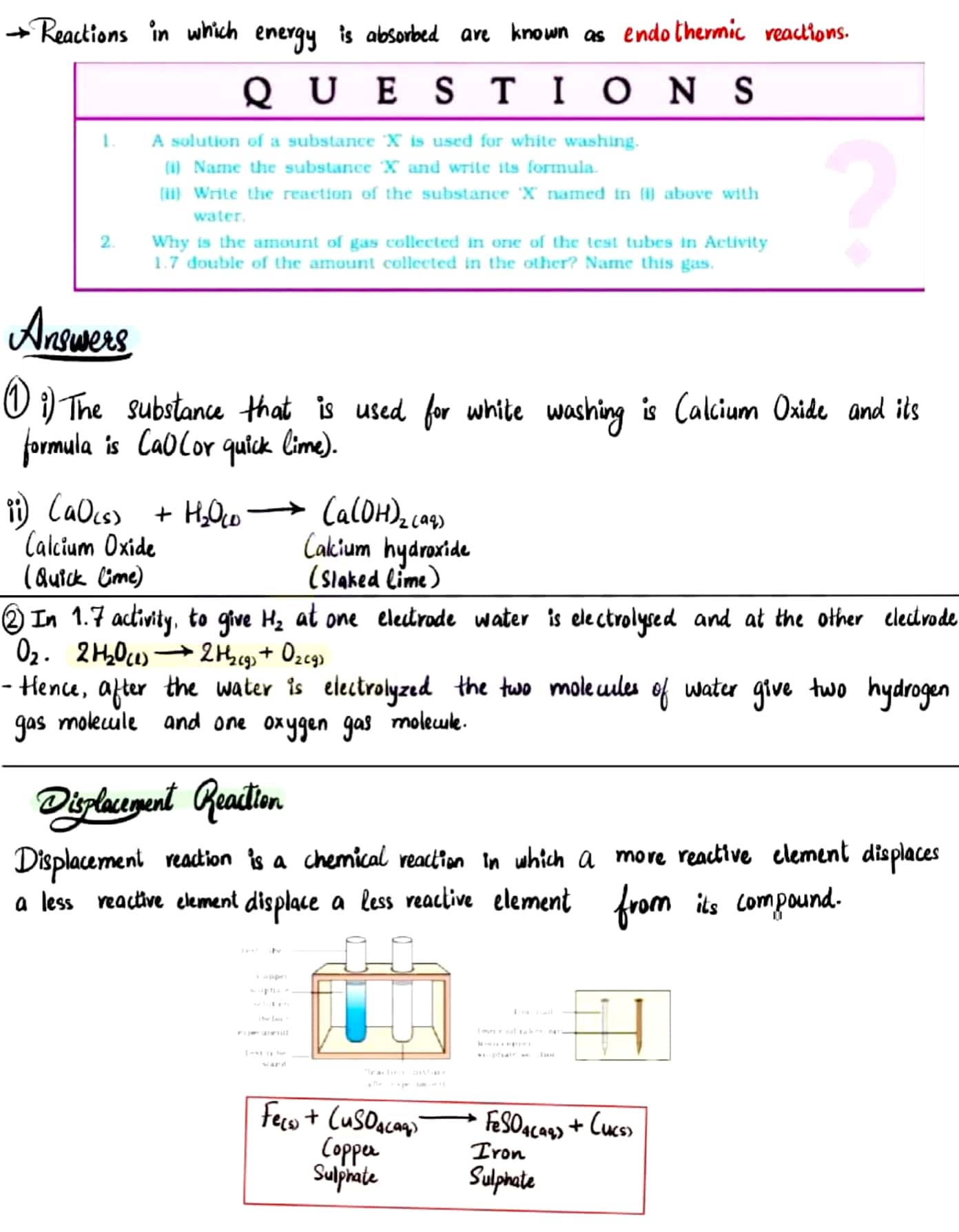 Chemical reactions and equation handwritten notes Studypur