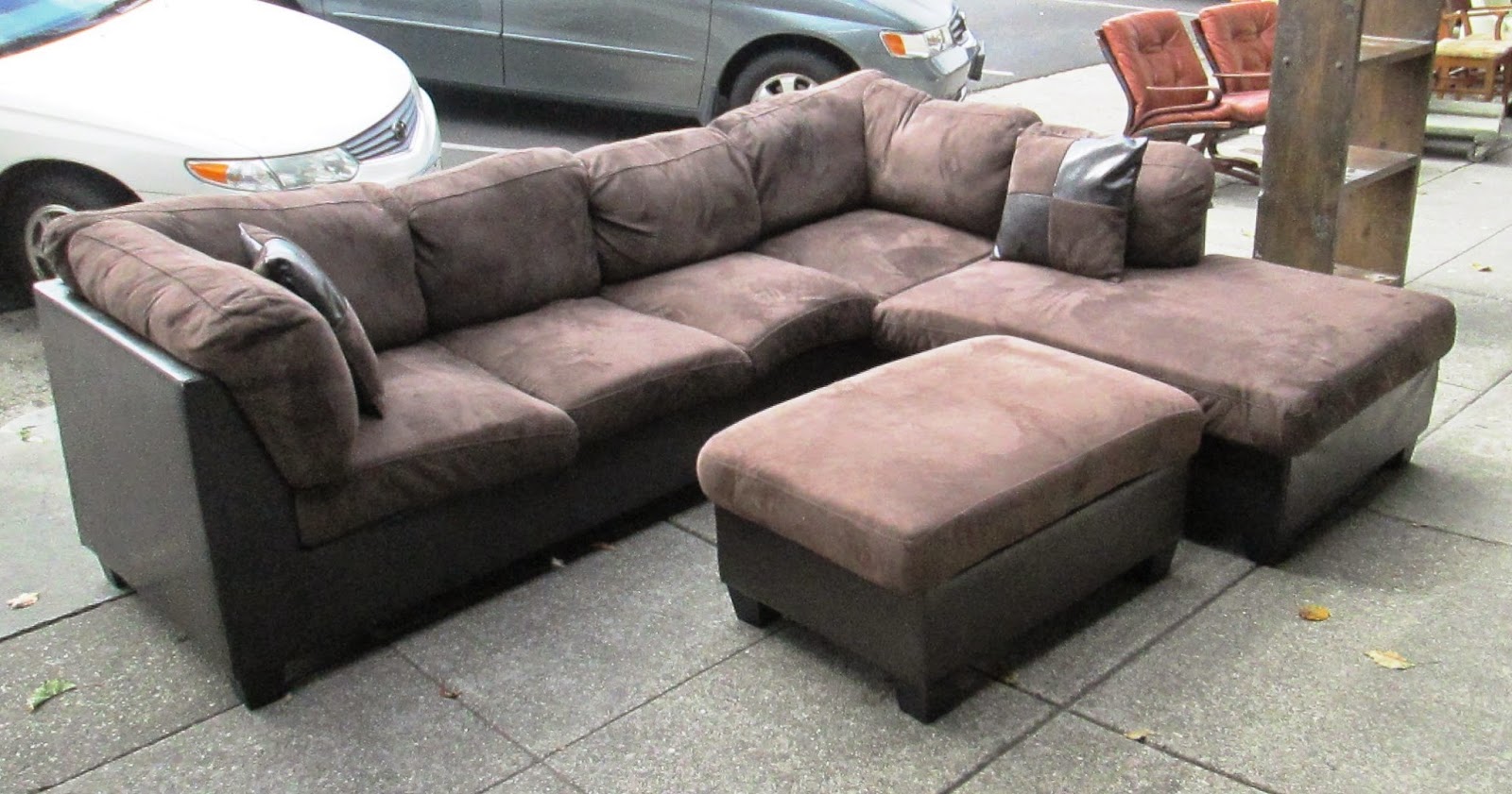 UHURU FURNITURE & COLLECTIBLES: SOLD-Brown Microsuede Sectional Couch