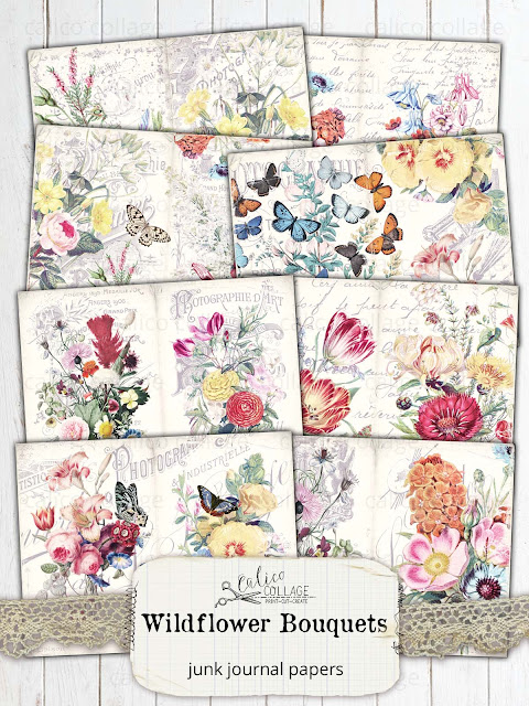 Calico Collage Junk Journal Printable Ephemera: Wildflower Printable ...