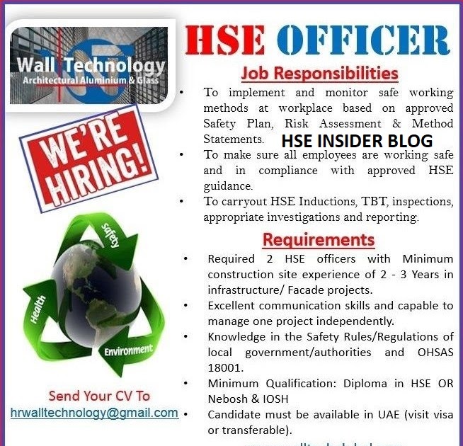 HSE Insider ( 01 ) HSE/EHS/SAFETY JOB VACANCIES/OPPORTUNITIES