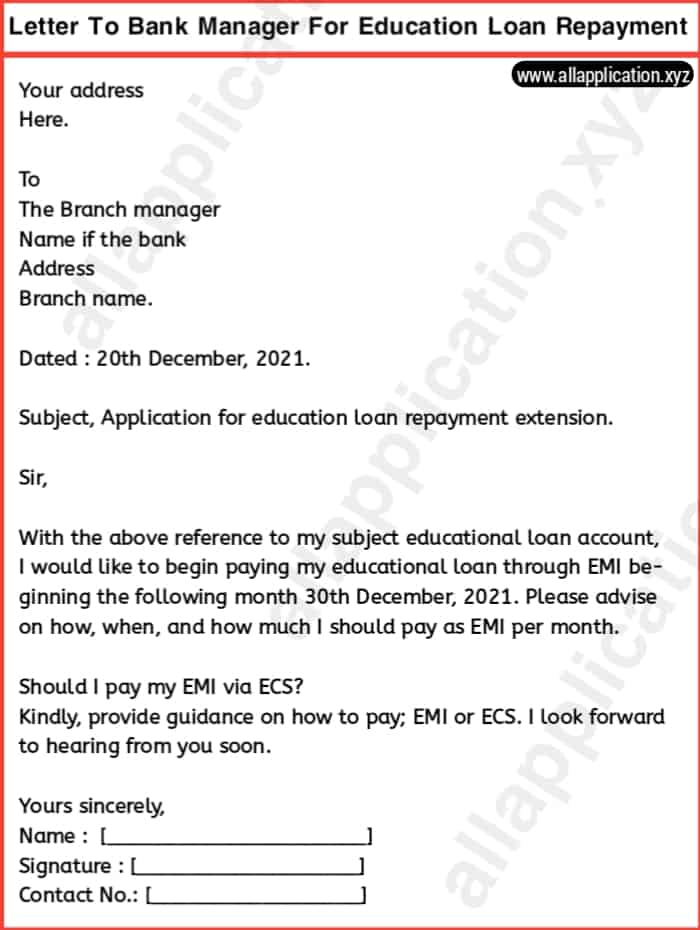 letter to bank manager for education loan subsidy