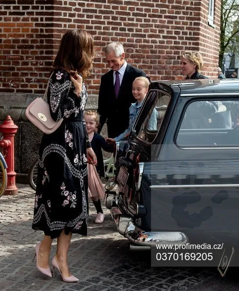 Crown Princess Mary wore a new Vilshenko floral embroidered midi dress and new Mulberry bag with her old Gianvito Rossi pumps