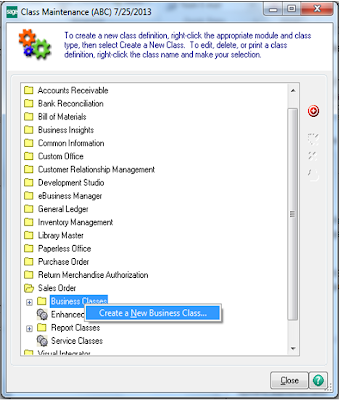 Class Maintenance  screen in Sage 100 ERP