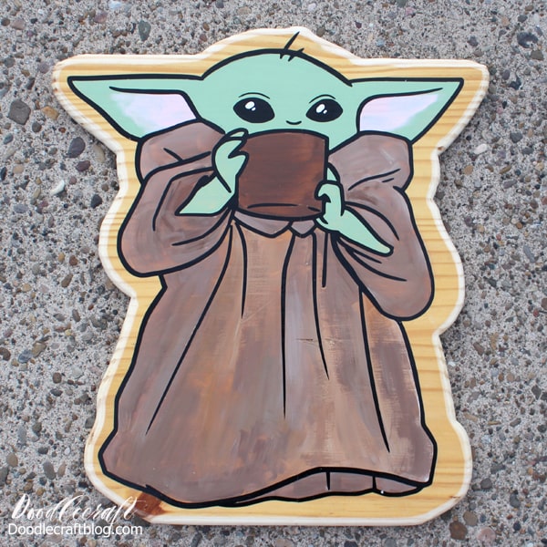 Make a Baby Yoda from the Star Wars series the Mandalorian out of wood, Cricut machine, vinyl and acrylic paint. Perfect for parties, crafts, cosplay and home decor!
