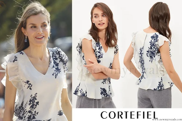 Queen Letizia wore CORTEFIEL Sleeveless Printed Blouse