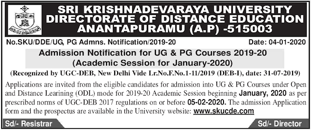 SKU distance education notification 2023 for degree & PG