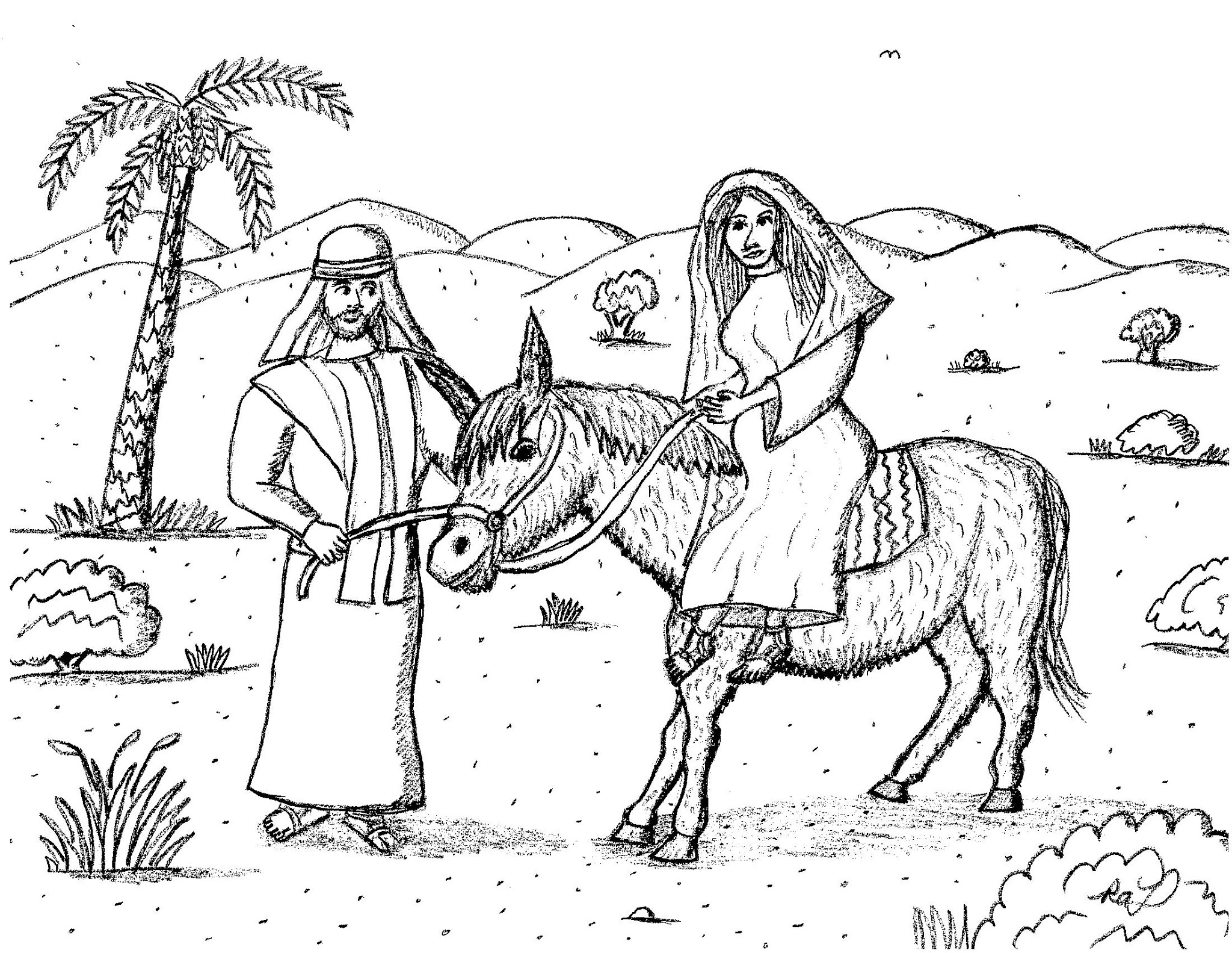 New Mary And Joseph Coloring Page with simple drawing