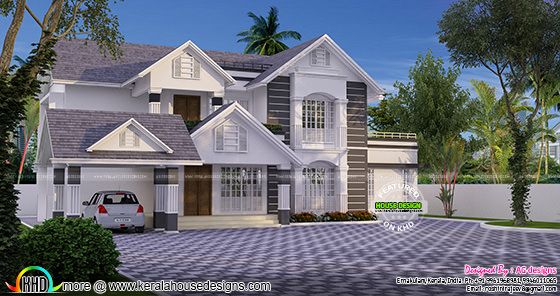 Sloped roof house design by Roshini Rajeev 