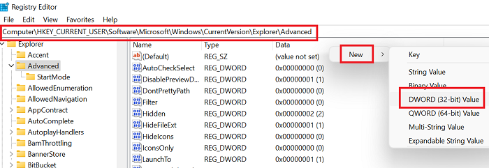 레지스트리를 사용하여 Windows 11에서 클래식 시작 메뉴로 다시 전환