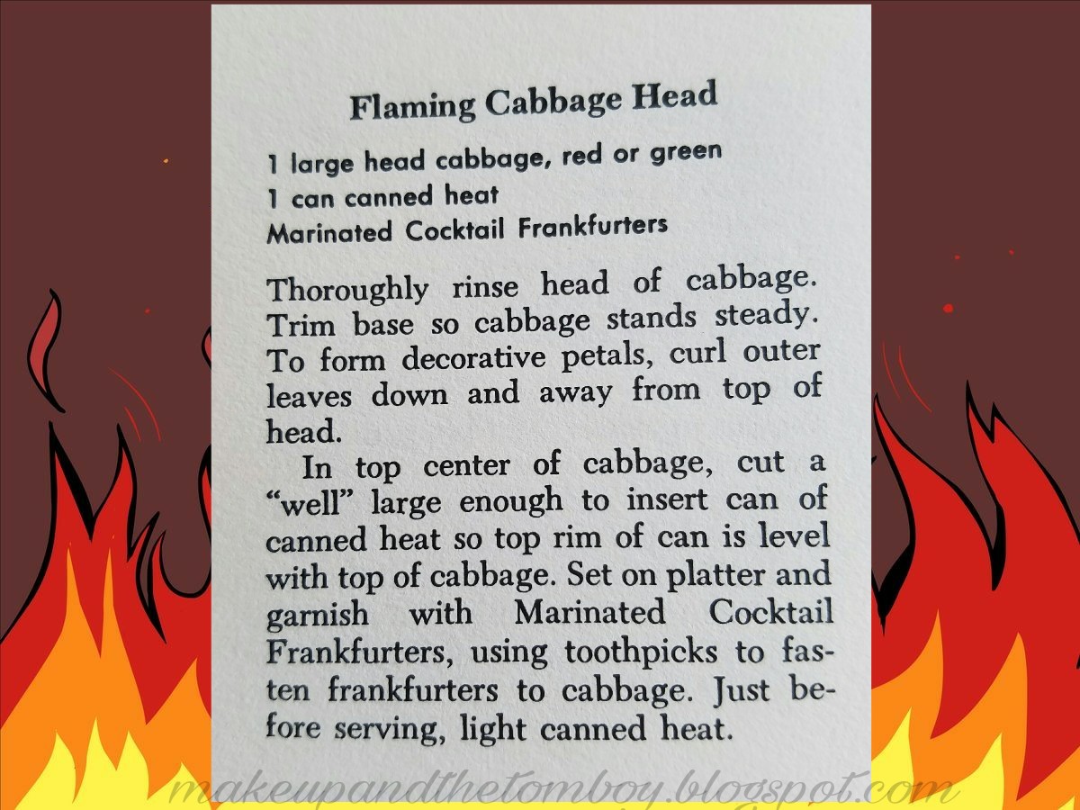 Flaming cabbage head, perfect for Halloween, vintage recipe, gluten