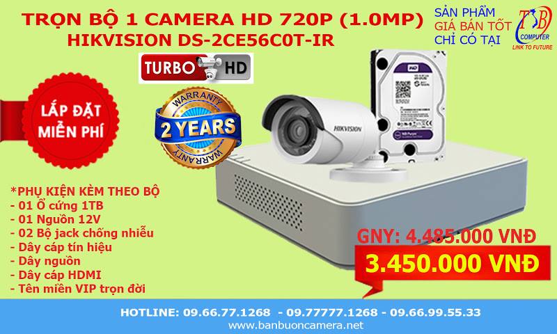 Trọn bộ camera HD720P HIKVISION DS-2CE56C0T-IR