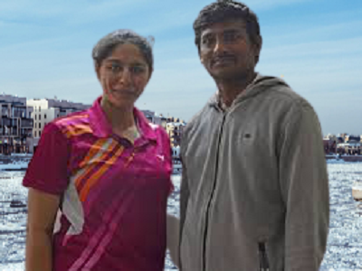 Manasi Joshi with her Badminton Trainer L. Raju.