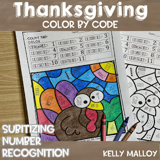 Thanksgiving Color By Number Subitizing