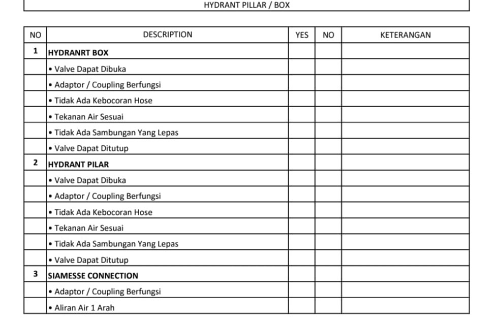 INSTALLATION FIRE SYSTEMS CHECKLIST FIRE HYDRANT SYSTEM