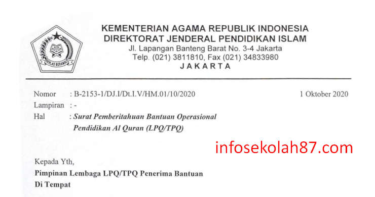Daftar Nama Lembaga Tpq Penerima Bantuan Operasional Pendidikan Al Qur An Tpq