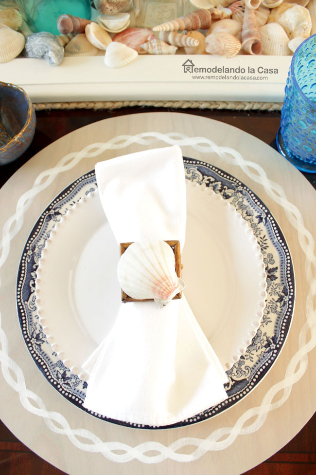 table decor Royal staffordshire plates and shell napkin ring