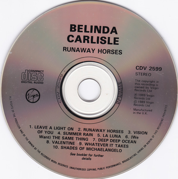 Encarte Belinda Carlisle Runaway Horses Encartes Pop