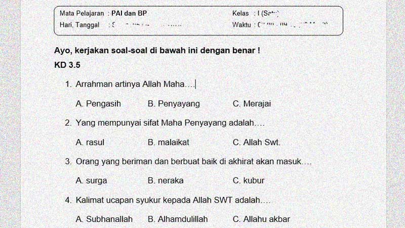 Pesan surat al fatihah kelas 1 sd