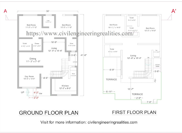 Ground and First Floor Plan of House -30' x 41' -6"