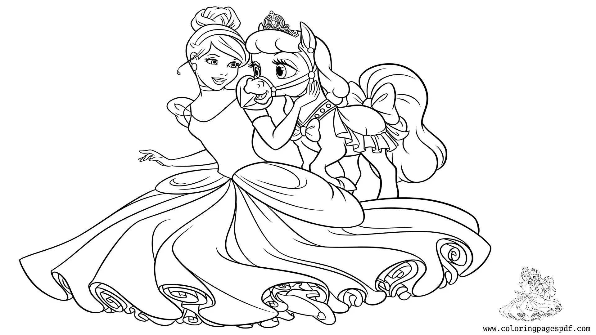 Coloring Page Of A Princess With A Cute Pony