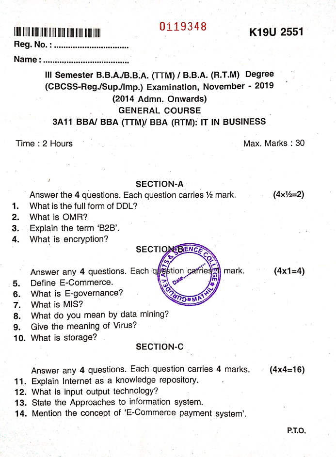 kannur university assignment question paper pdf