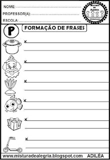 Atividades educativas para alfabetização,formação de frases