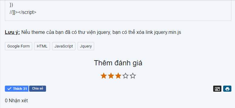 Tạo xếp hạng 5 sao star rating bên dưới bài viết bằng jquery