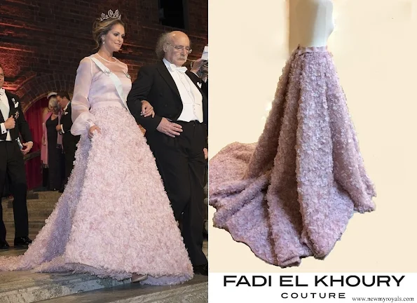 Princess Madeleine wore a specially designed pink rose patterned dress by Swedish designer Fadi el Khoury