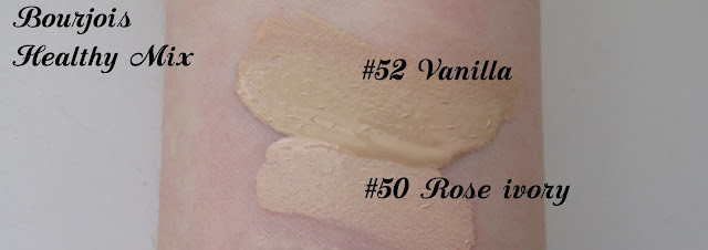 Свотчі Bourjois Healthy Mix 50 Rose ivory та 52 Vanilla