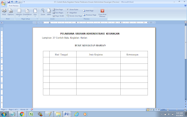Contoh Buku Kegiatan Harian Pelaksana Urusan Administrasi Keuangan