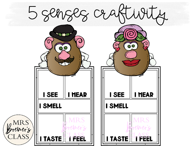 Five Senses learning ideas and fun activities with resources for teaching the 5 senses in Kindergarten- love the Potato Head craftivity! #fivesenses #5senses #kindergarten #kindergartenscience #science