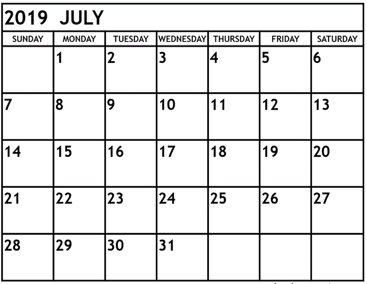 free july 2019 calendar printable calendar 2019 july printable