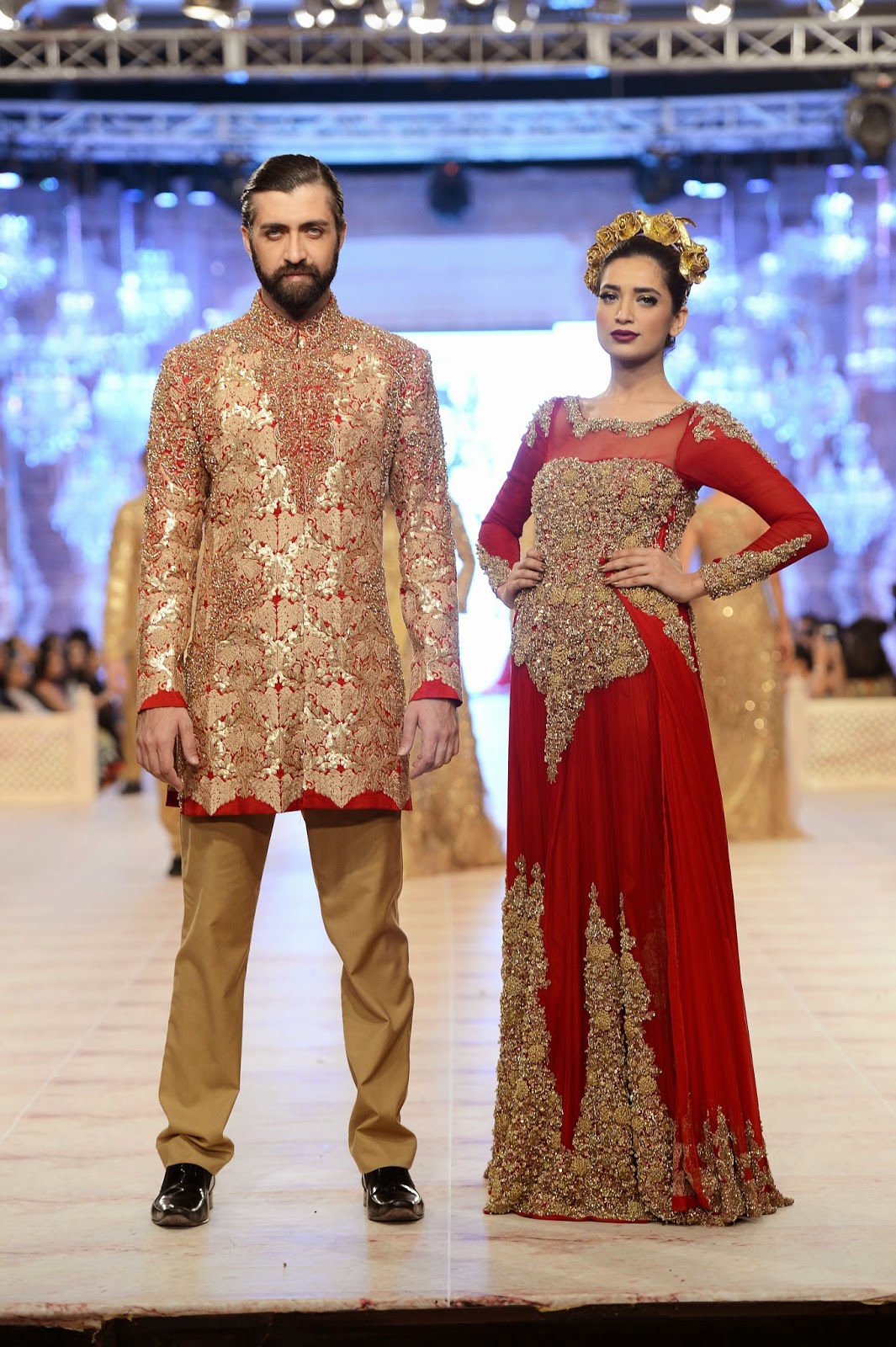 PLBW red bridal gold embellishment HSY