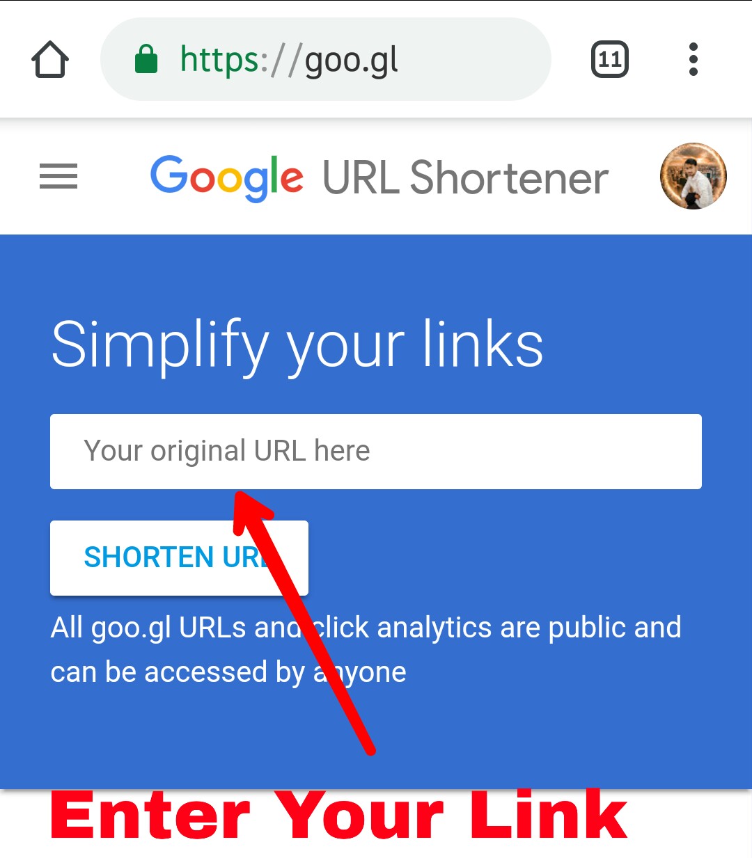 After a while you will find your short link.