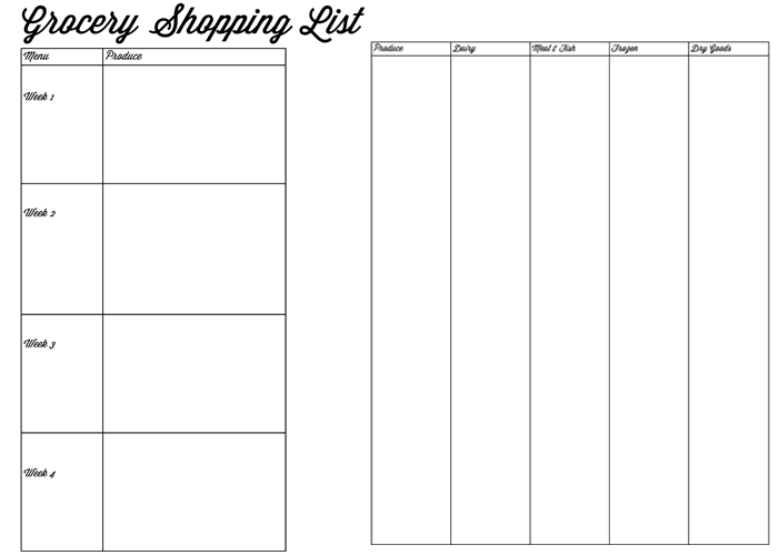 grocery shopping list printables