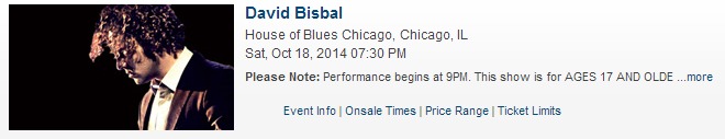 David Bisbal Gira Tu y Yo en USA, Chicago, House of Blues