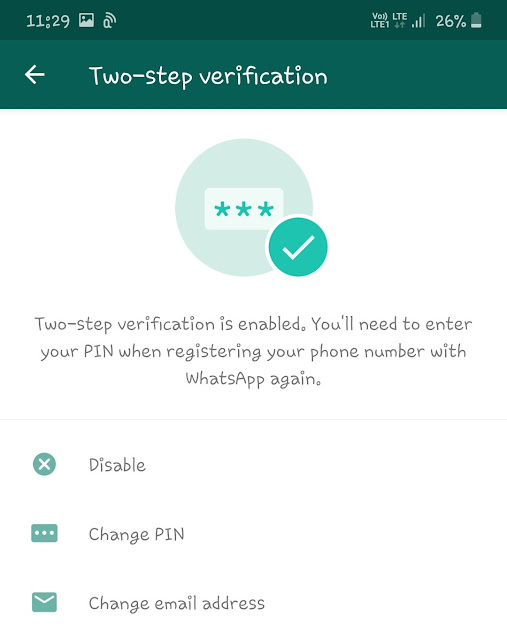 Disable two-step verification on WhatsApp