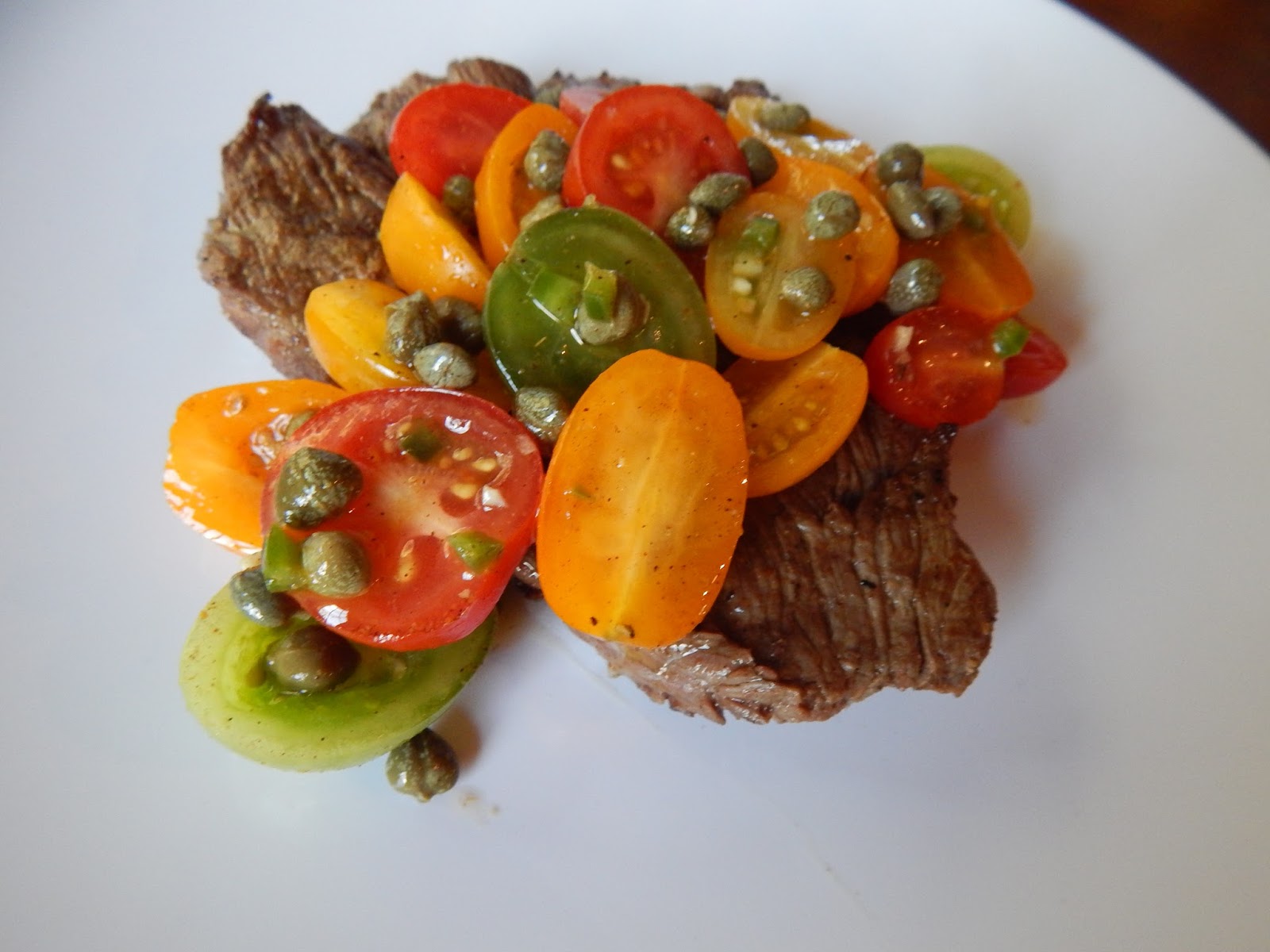 The Nerdy Chef Flank Steak with Tomato Caper Relish