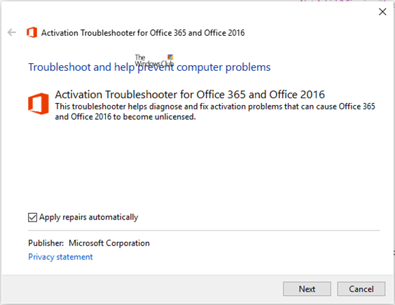 ตัวแก้ไขปัญหาการเปิดใช้งาน Microsoft Office