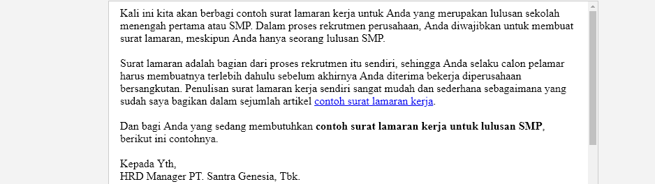 Contoh Surat Lamaran Kerja Untuk Lulusan Smp Sederajat