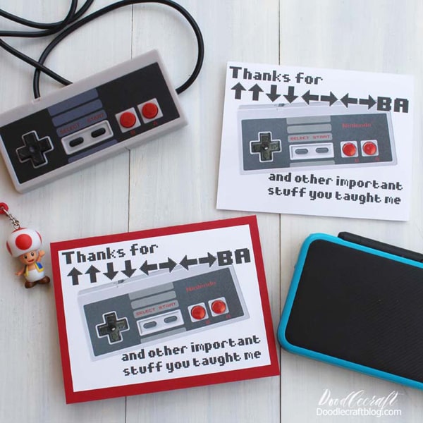 Make a handmade card with this free printable featuring Nintendo controller and the Konami code, perfect for your mentor, father or friend.