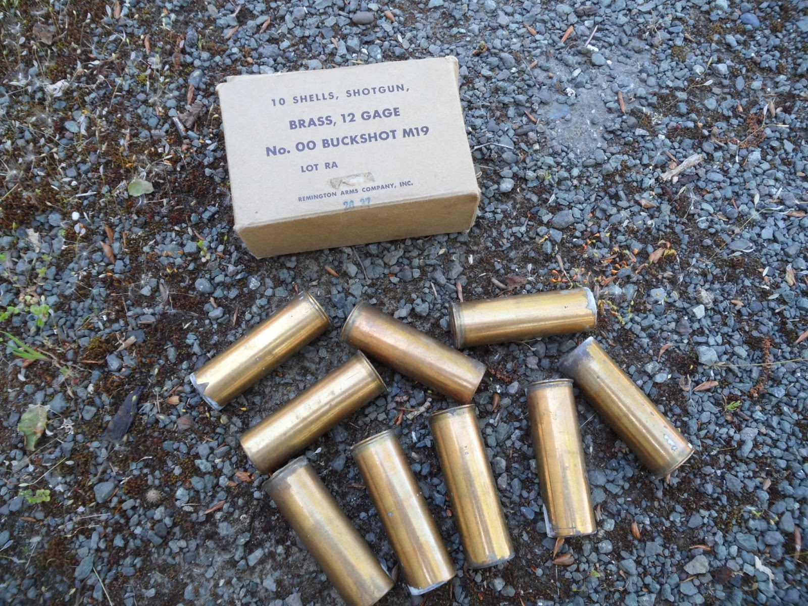 Four Bees: US Military, WW2 Shotgun Shot Shells, M19, Brass, 12 gauge 00  Buckshot, Remington Arms Company, box of 10