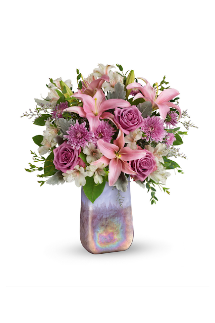 Teleflora Flowers Purple Swirls Handblown Glass Bouquet