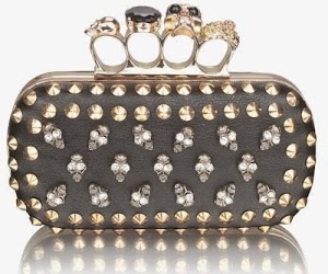 Ladies Black Gold Studded Skulls Knuckles Rings Womens Clutch Bag KCMODE