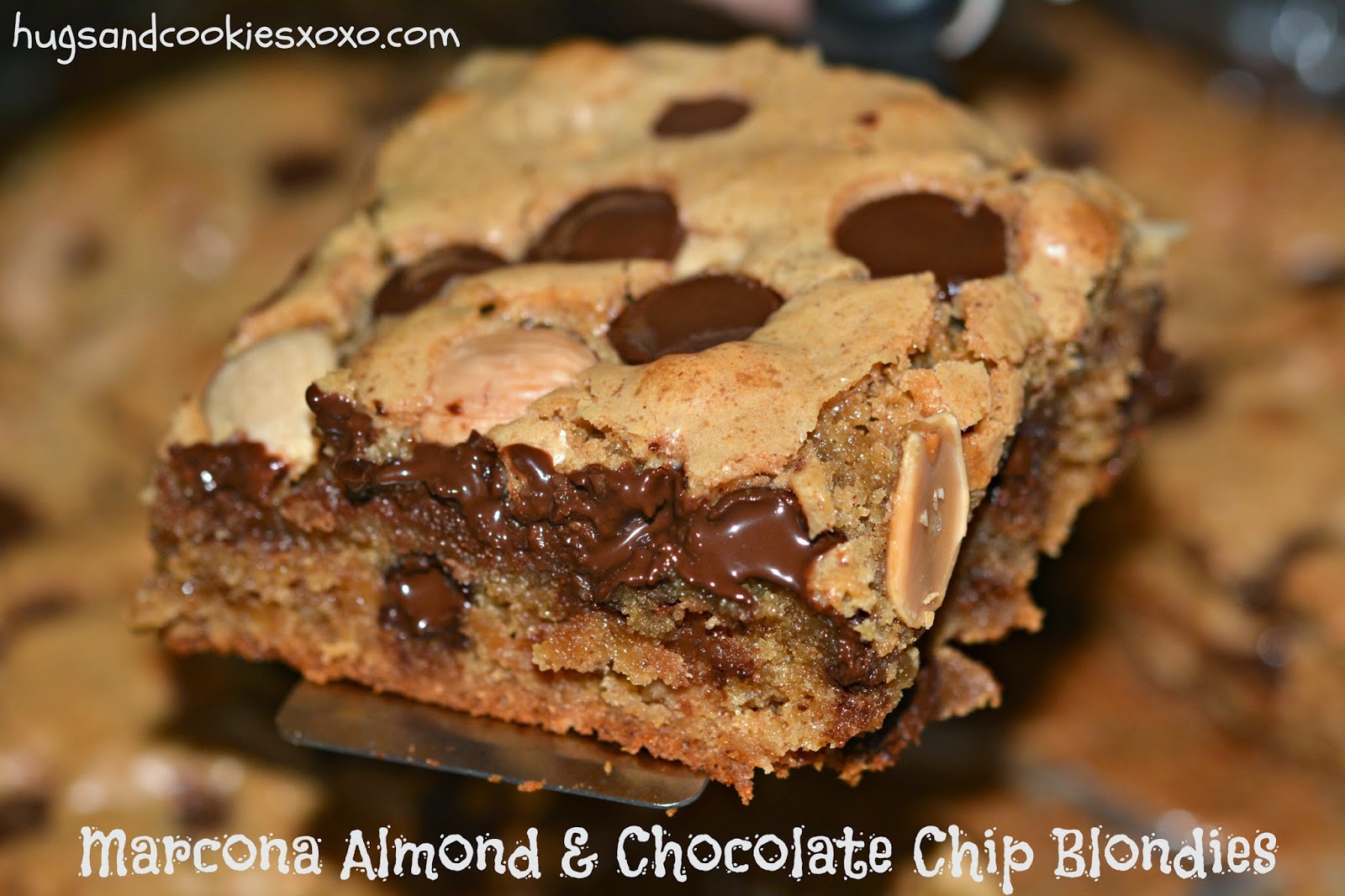 Marcona Almond & Chocolate Chip Blondies Hugs and Cookies XOXO