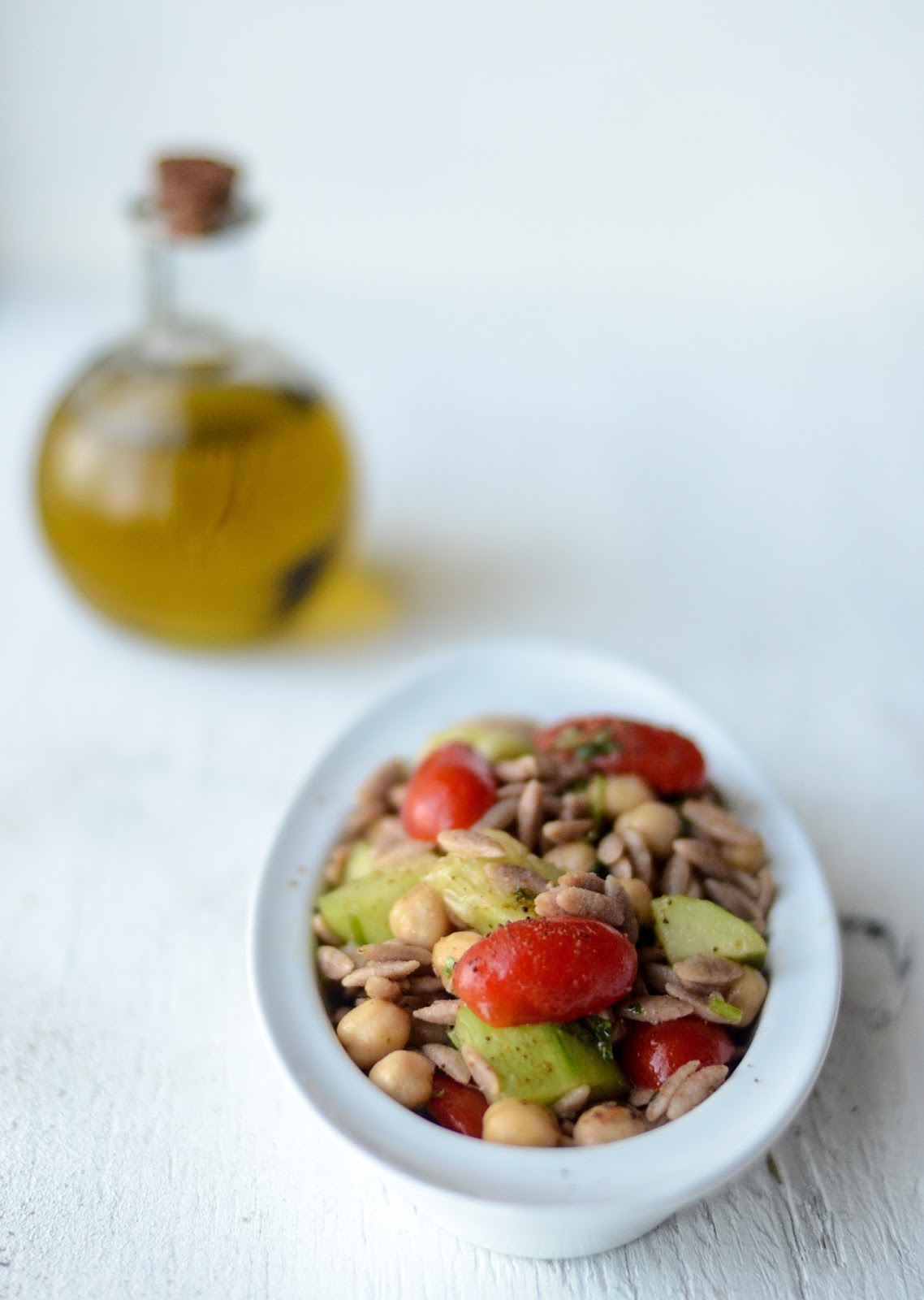 Wholewheat Orzo Salad with Chickpeas/Garbanzo beans