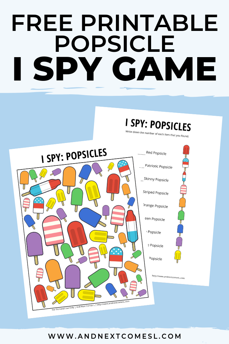 Free I spy game printable for kids: popsicle summer themed